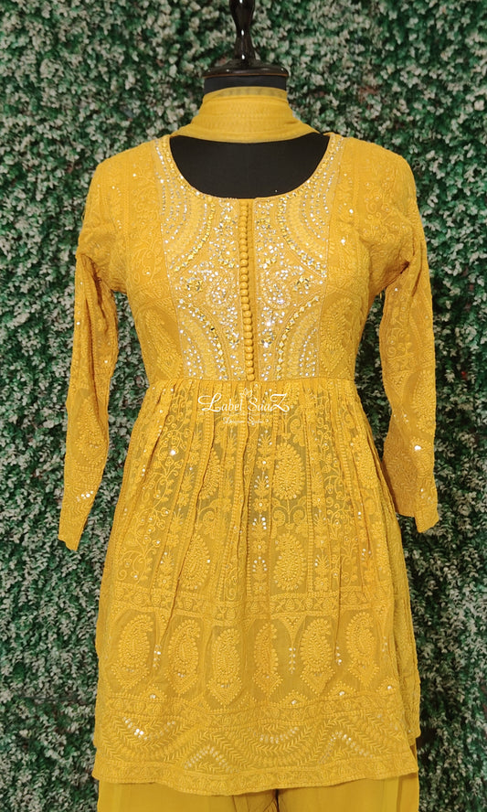 Yellow Embroidered Kurta Set with Sharara and Dupatta