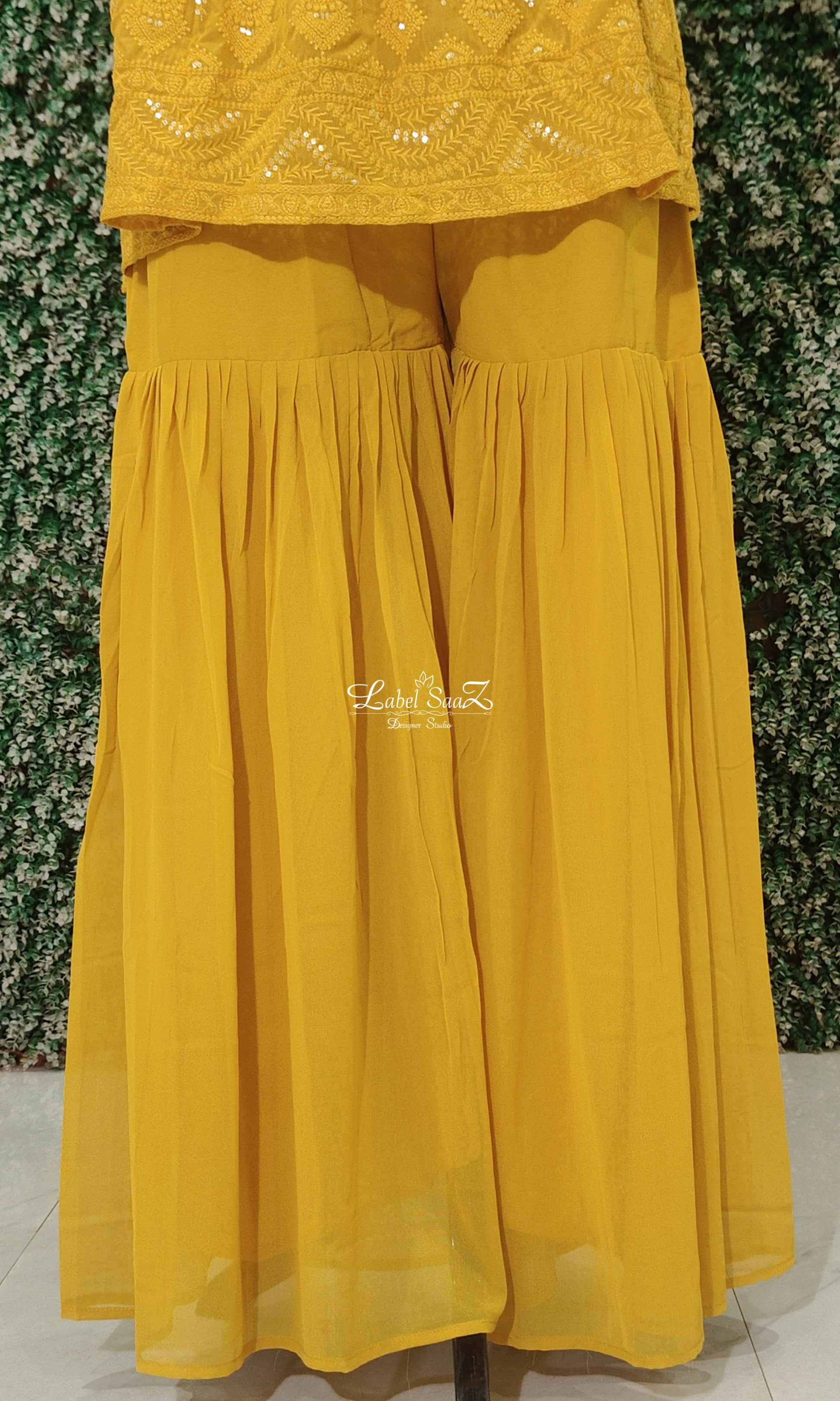 Yellow Embroidered Kurta Set with Sharara and Dupatta