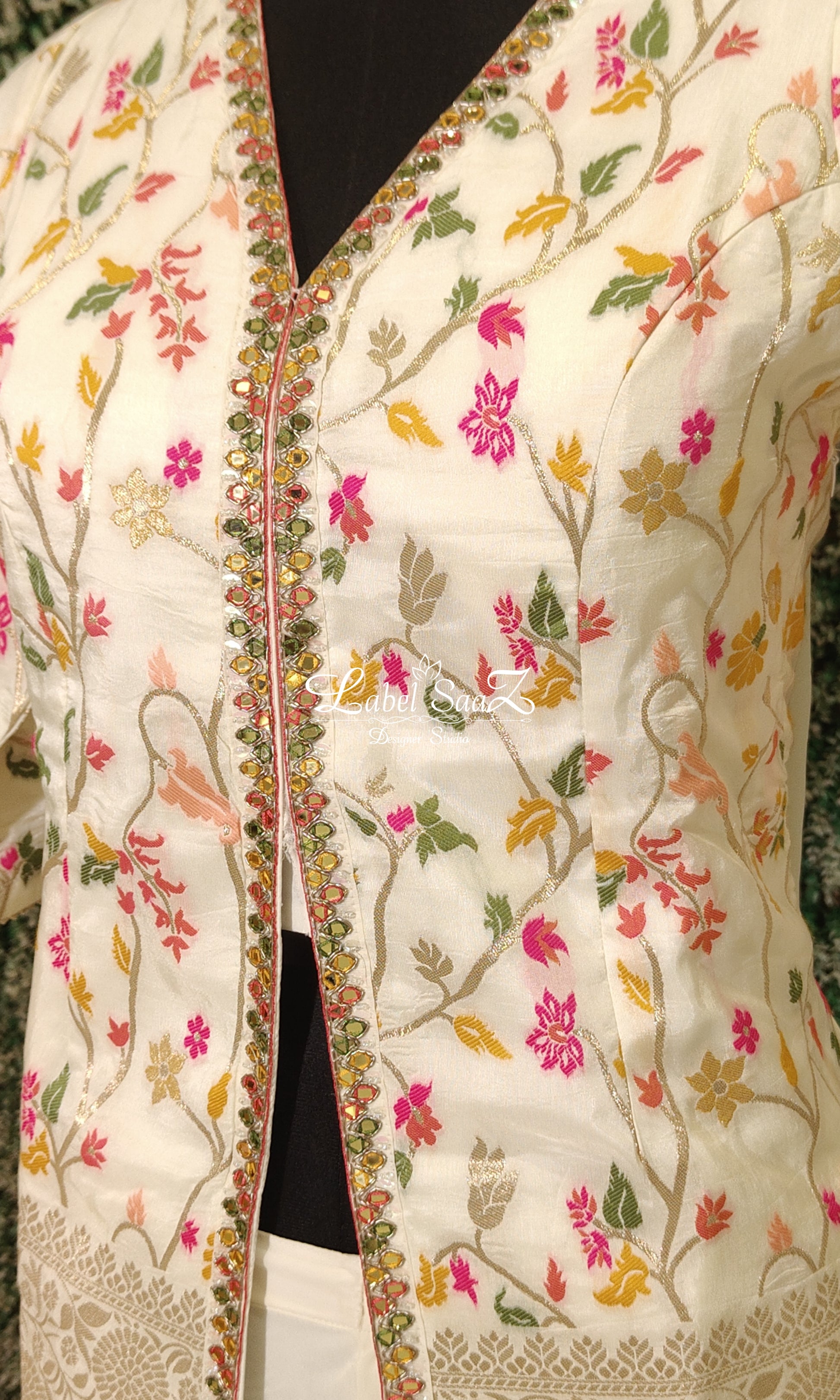 Ethnic White Multi Thread Embroidered Blazer Jacket With Flared Palazzo Set