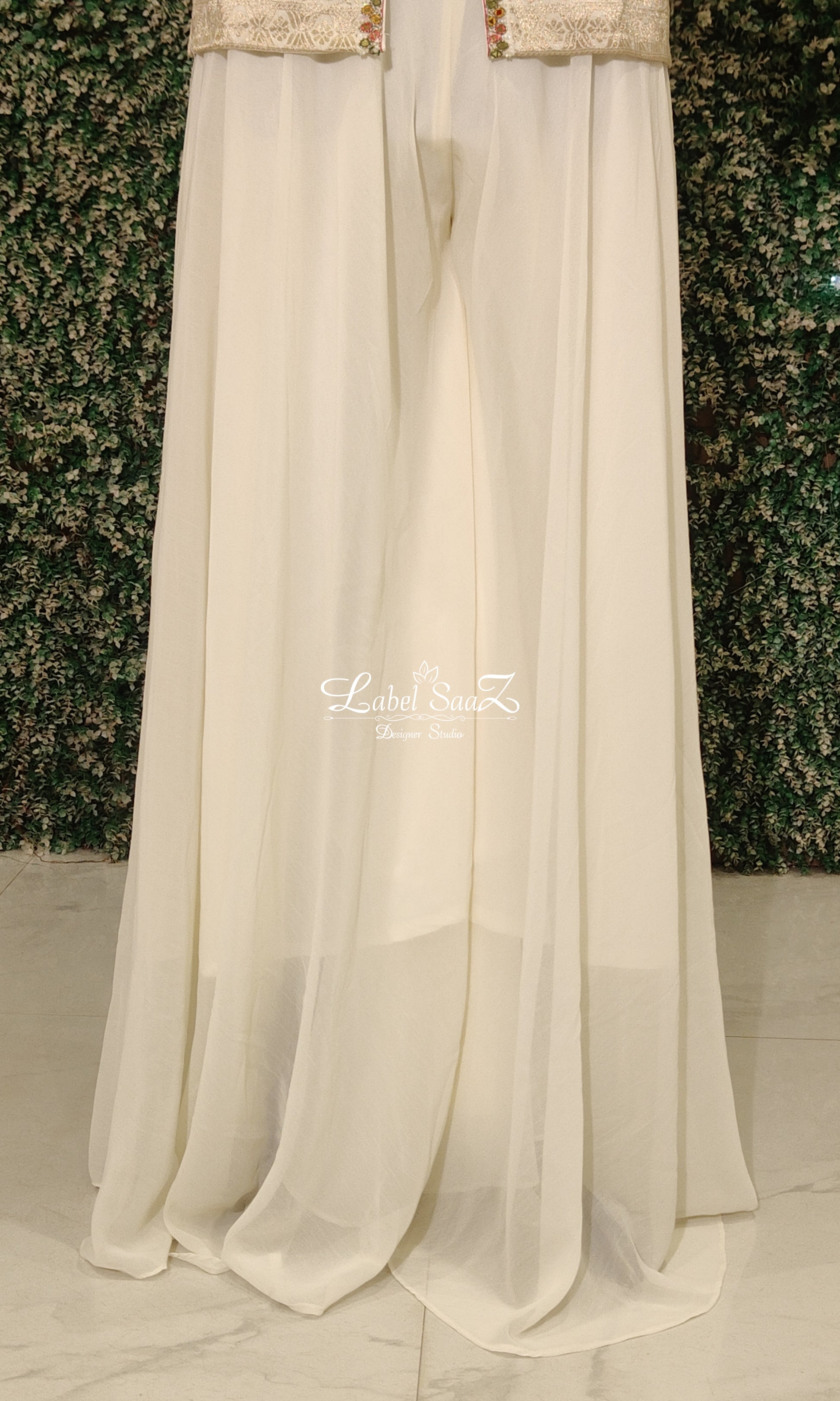 Ethnic White Multi Thread Embroidered Blazer Jacket With Flared Palazzo Set