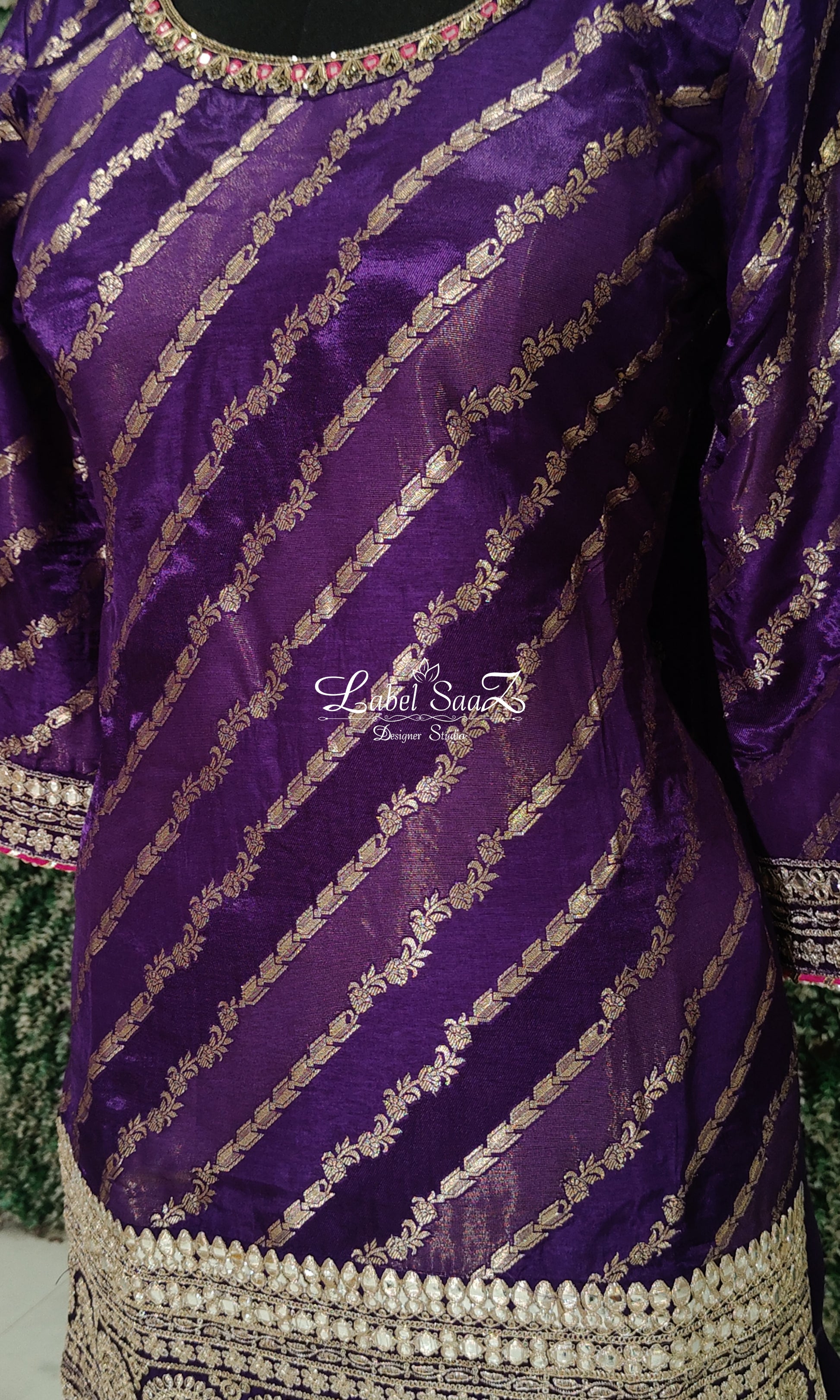 Purple Banarasi Silk Kurta Set with Sharara