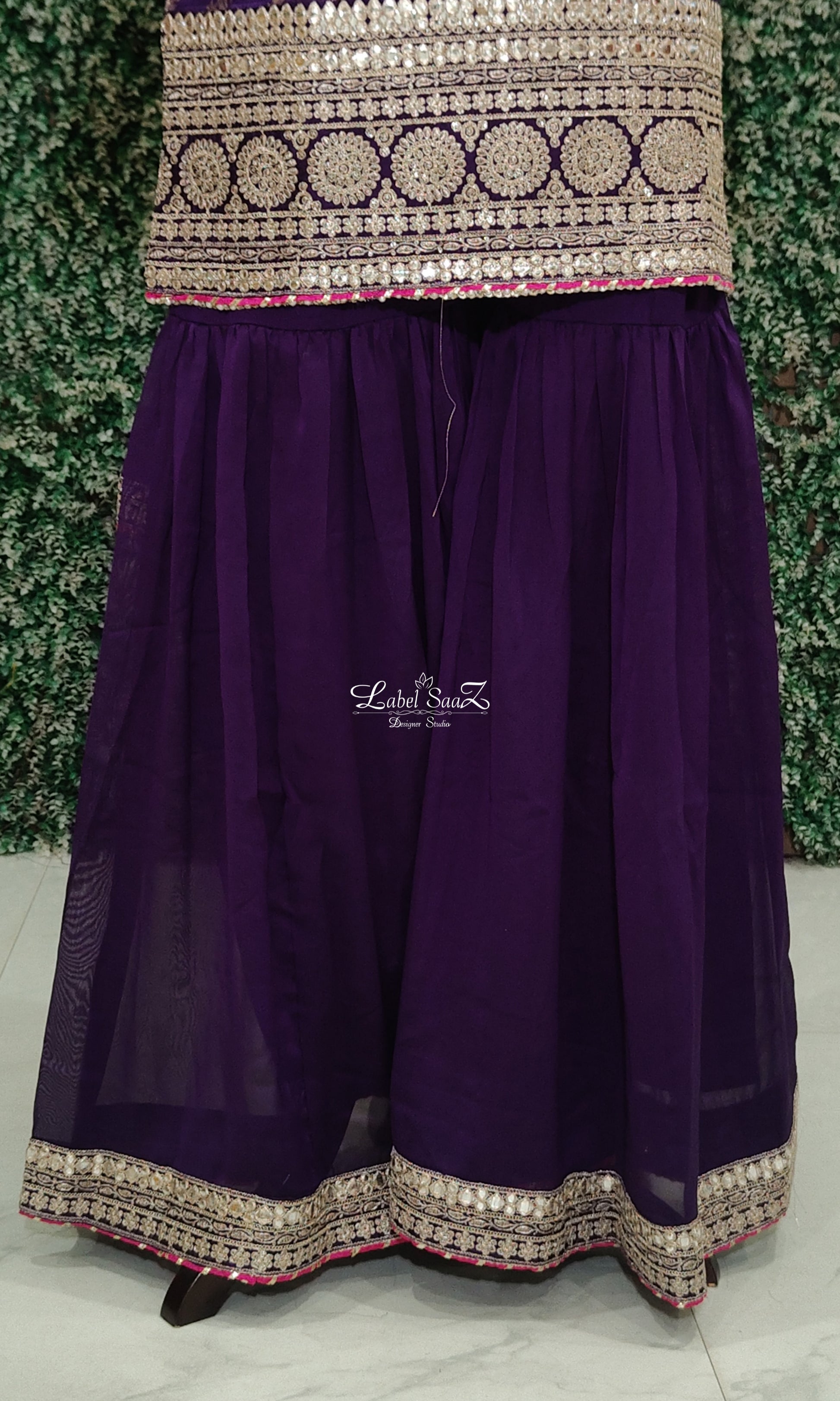 Purple Banarasi Silk Kurta Set with Sharara