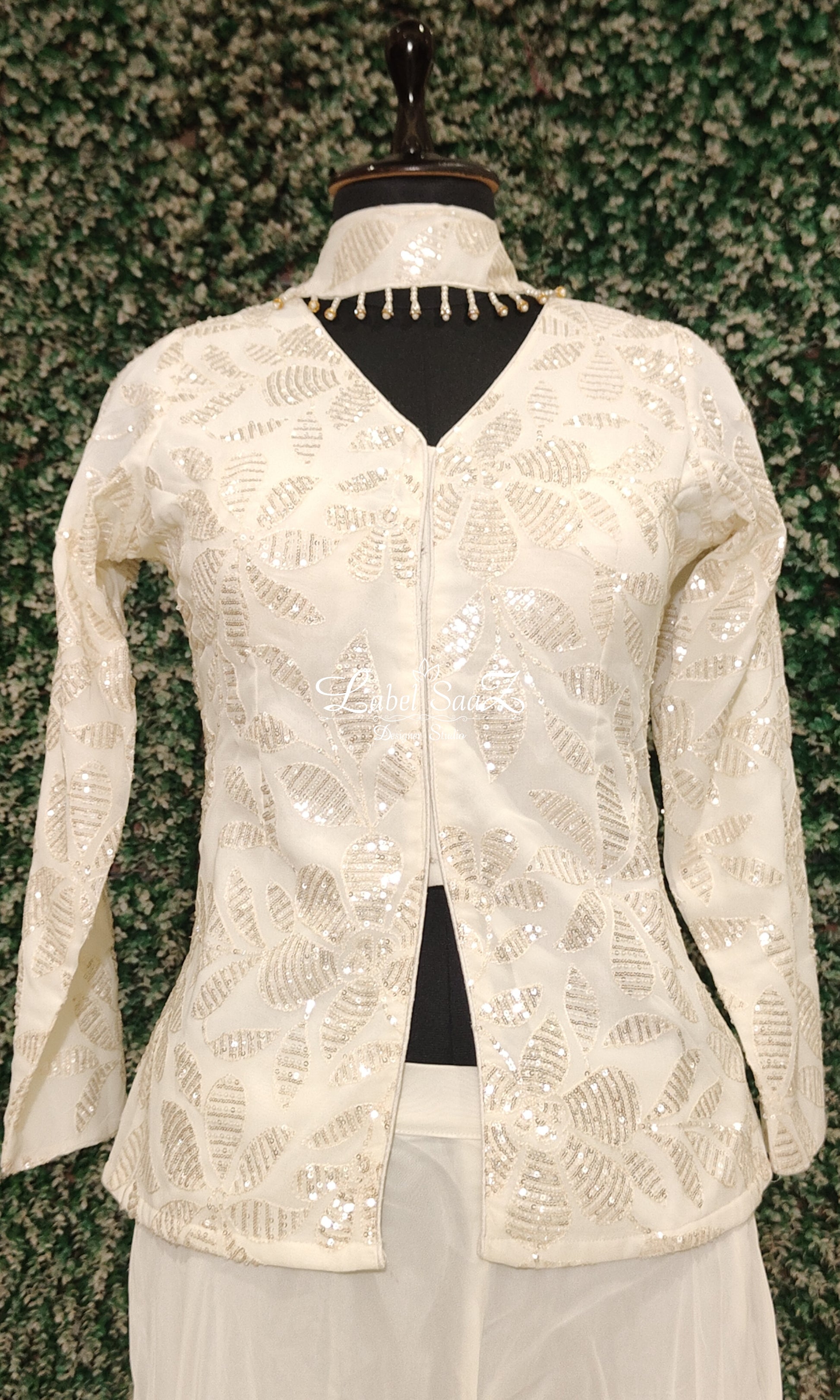 White Cutdana Sequin Kurta Set with Sharara and Dupatta 