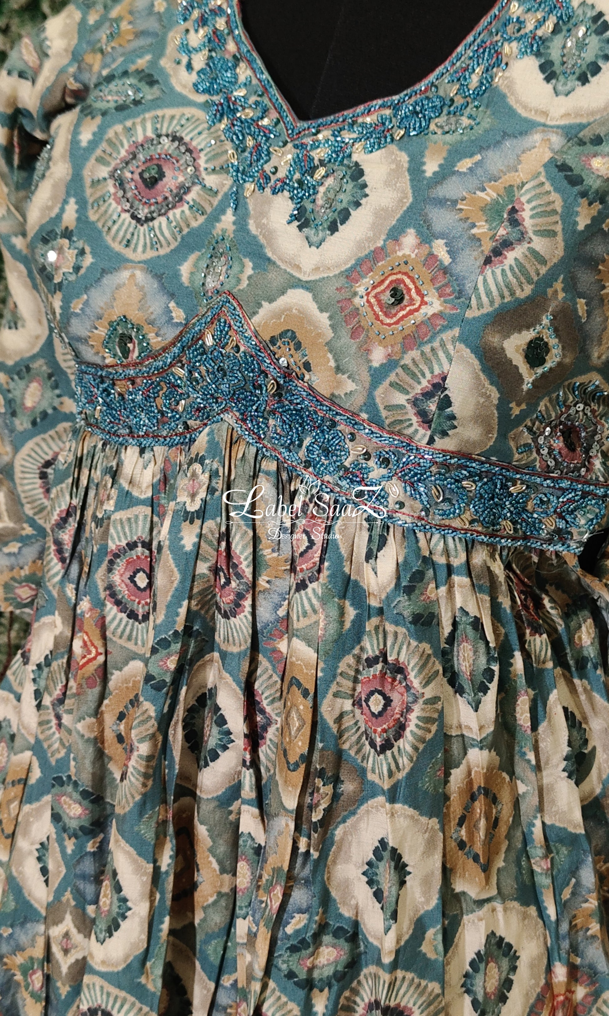 Blue with Multicolour Printed  work with Palazzo Set