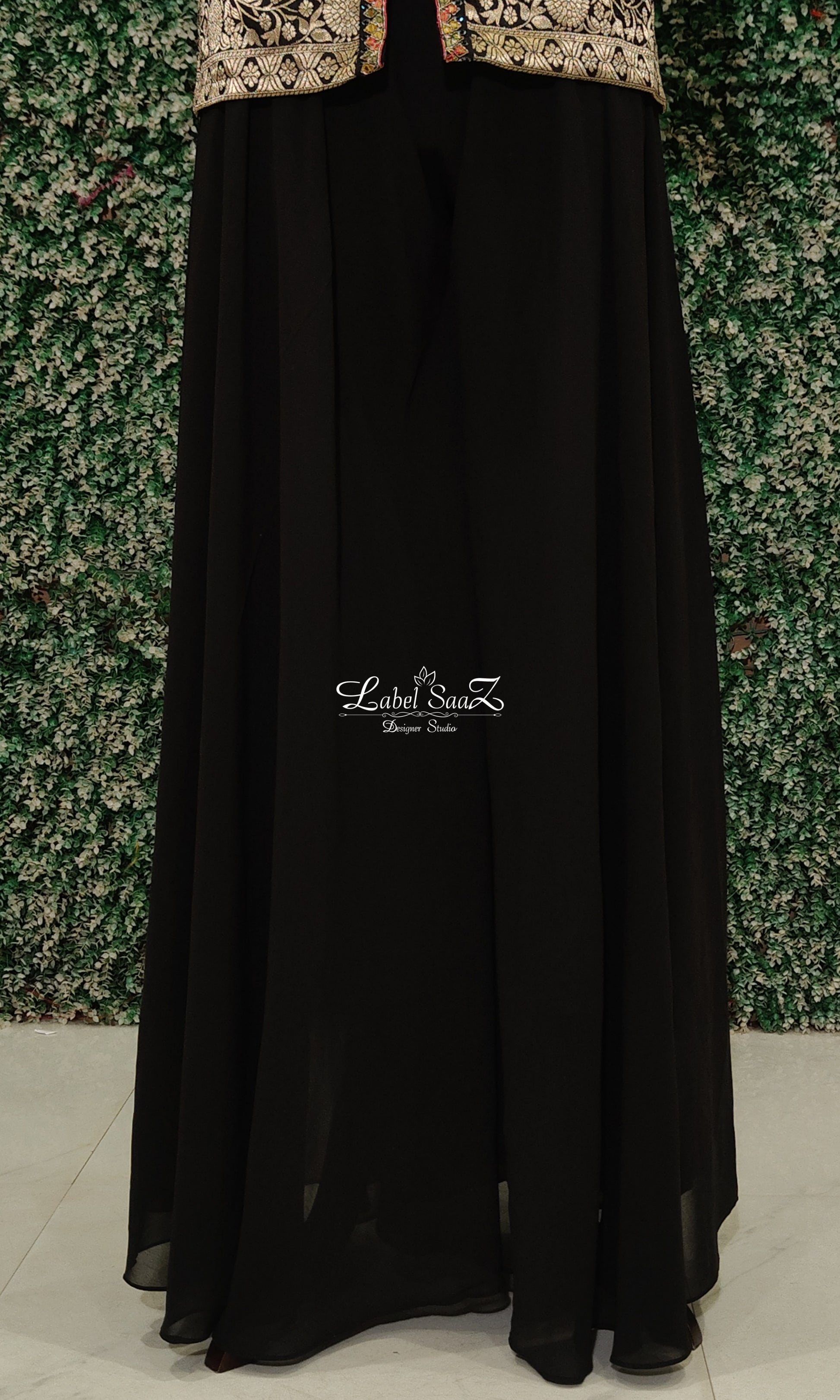 Designer Black  Embroidered  Raw silk Jacket with Banarasi work Sharara set