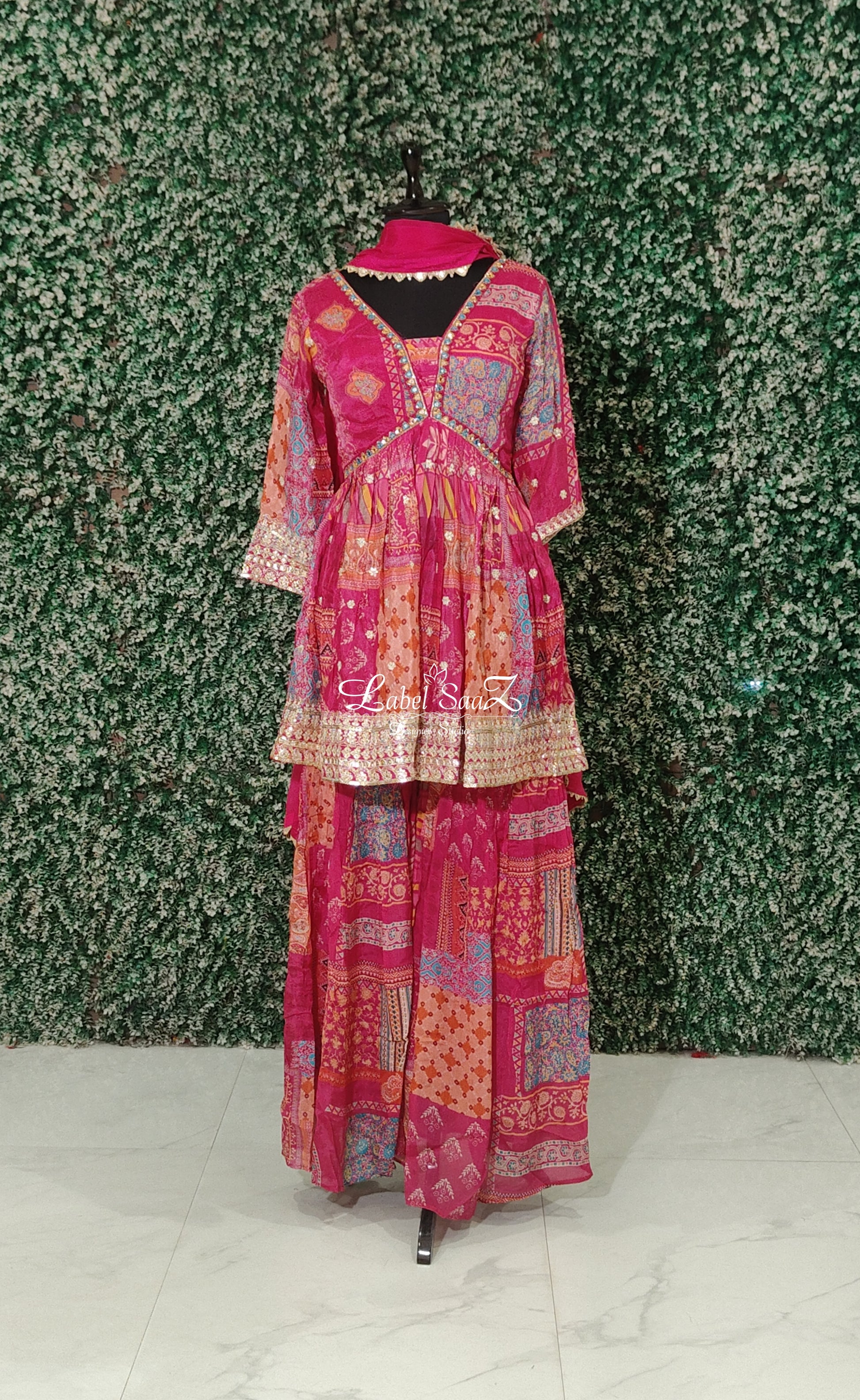 Hot Pink Palazzo Set in Alia Cut Design