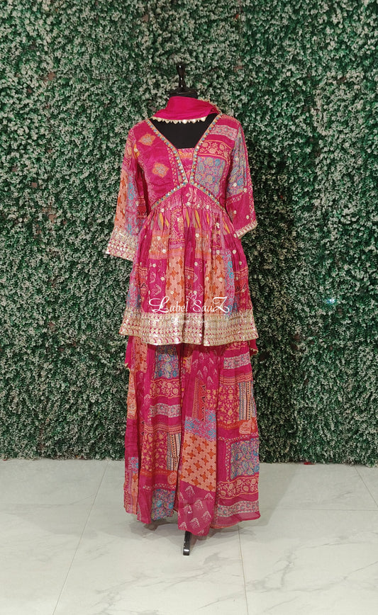 Hot Pink Palazzo Set in Alia Cut Design