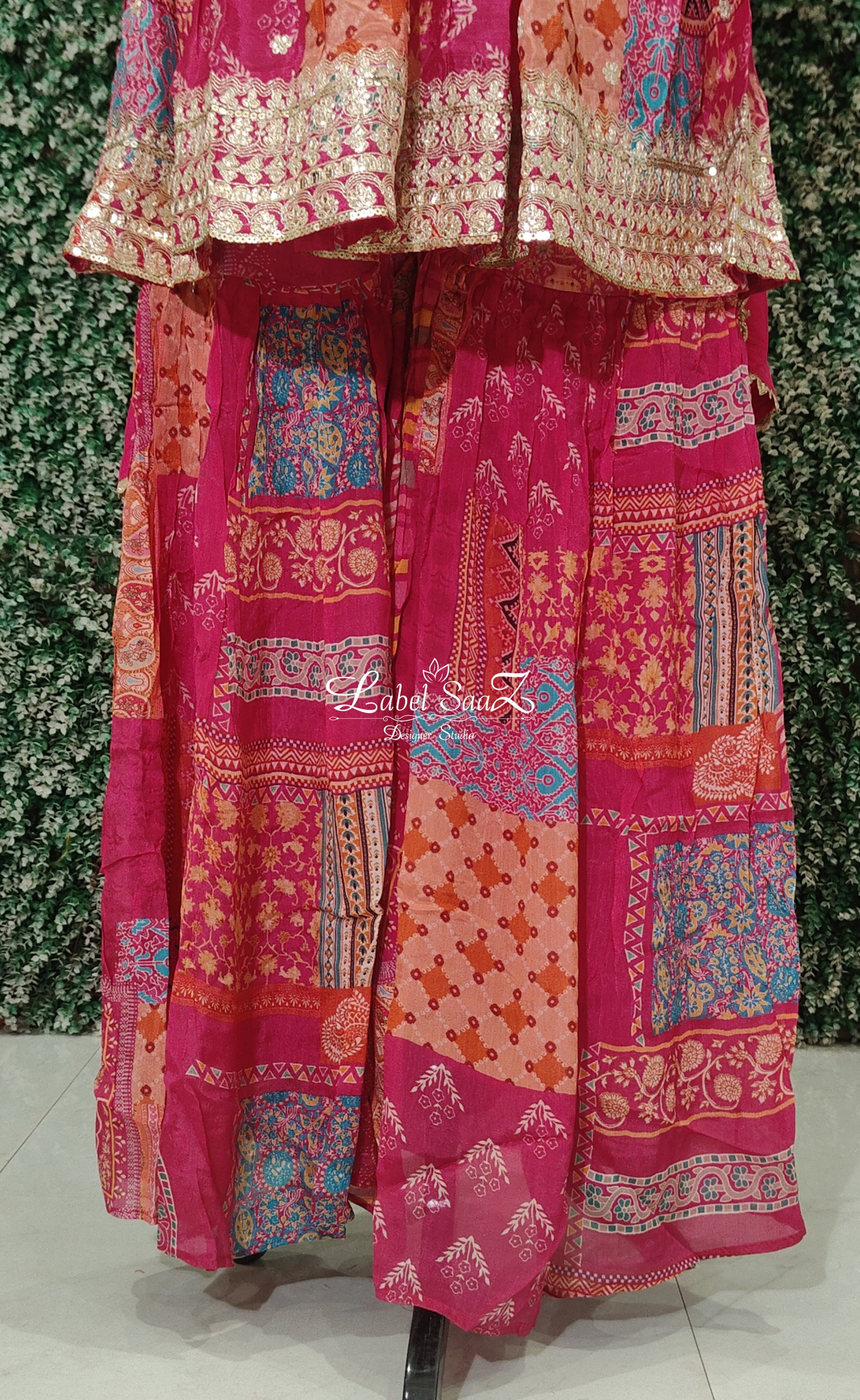 Hot Pink Palazzo Set in Alia Cut Design