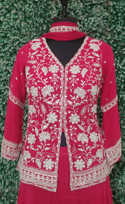 Pink Gorgette Indo-Western Palazzos  Set