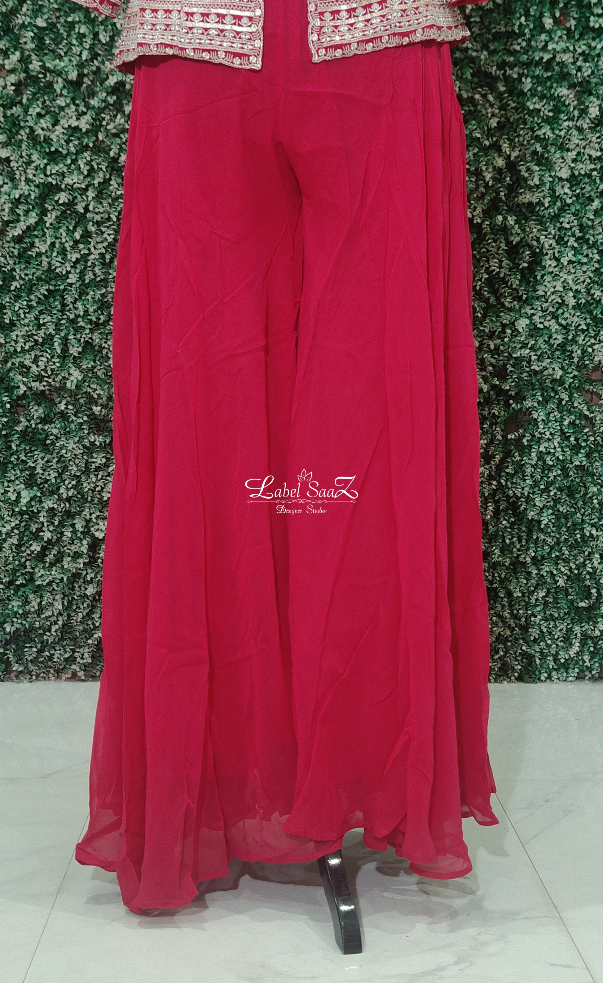 Pink Indo-Western Frill Top With Palazzo & Dupatta