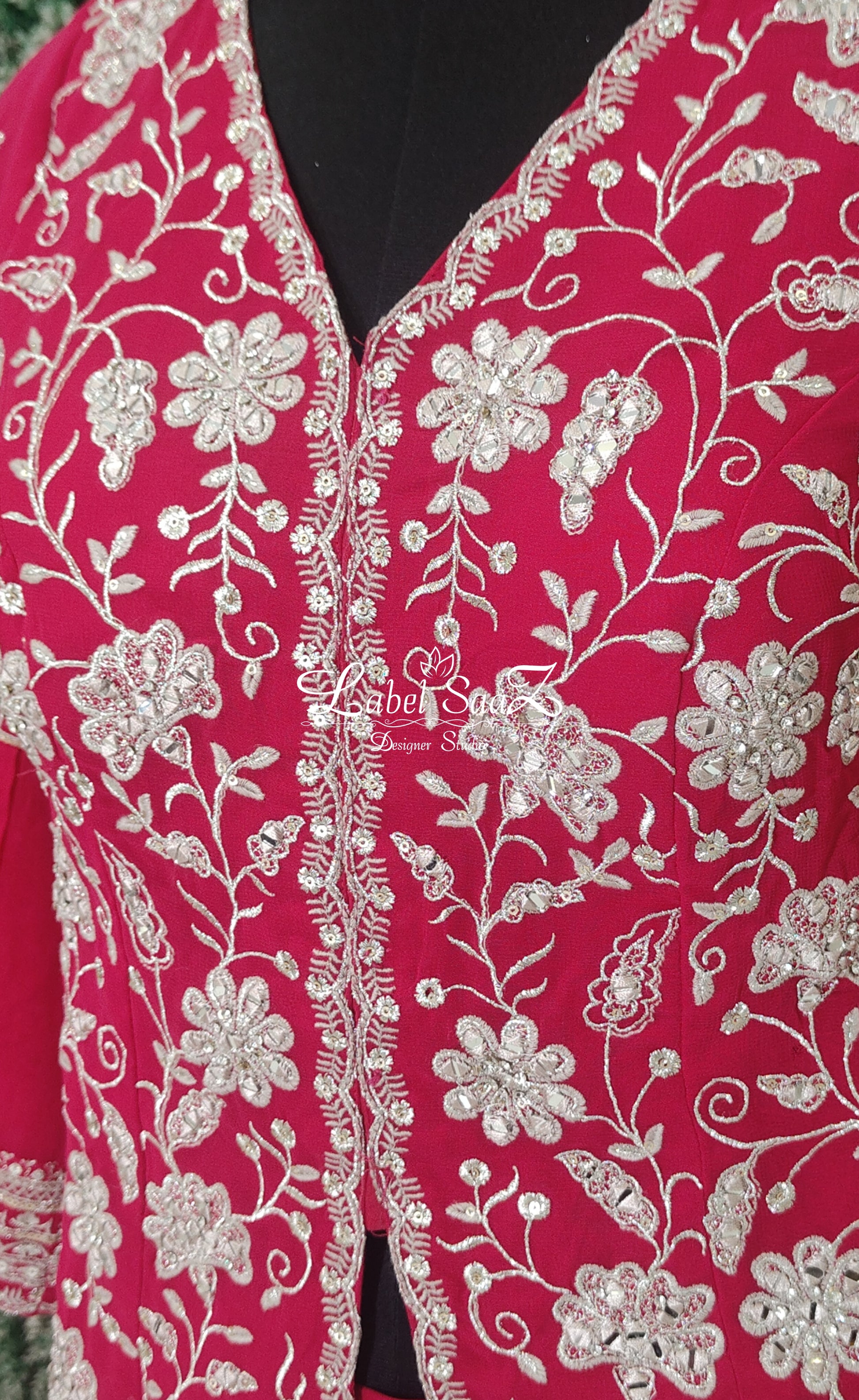 Pink Indo-Western Frill Top With Palazzo & Dupatta