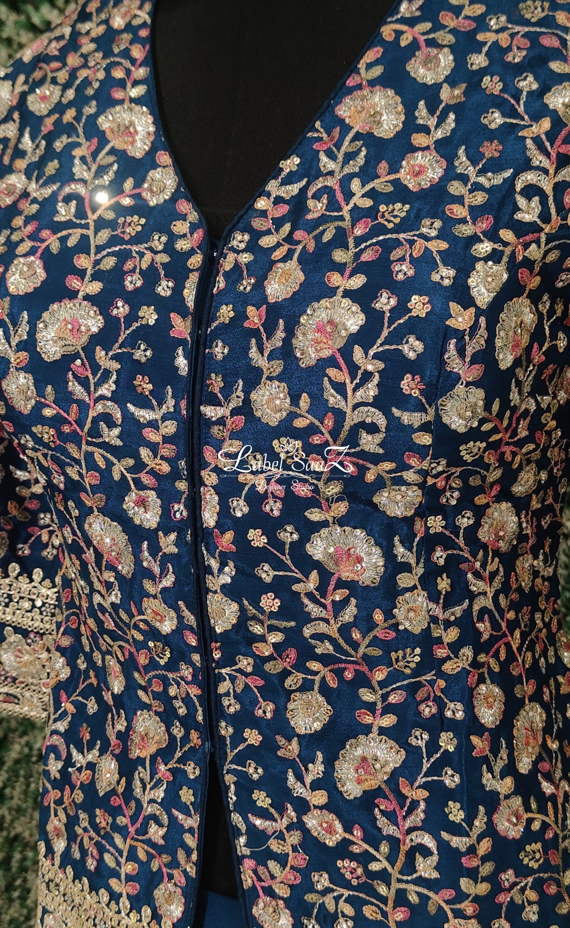 Indigo Blue Embroidered Sharara Set With Dupatta 
