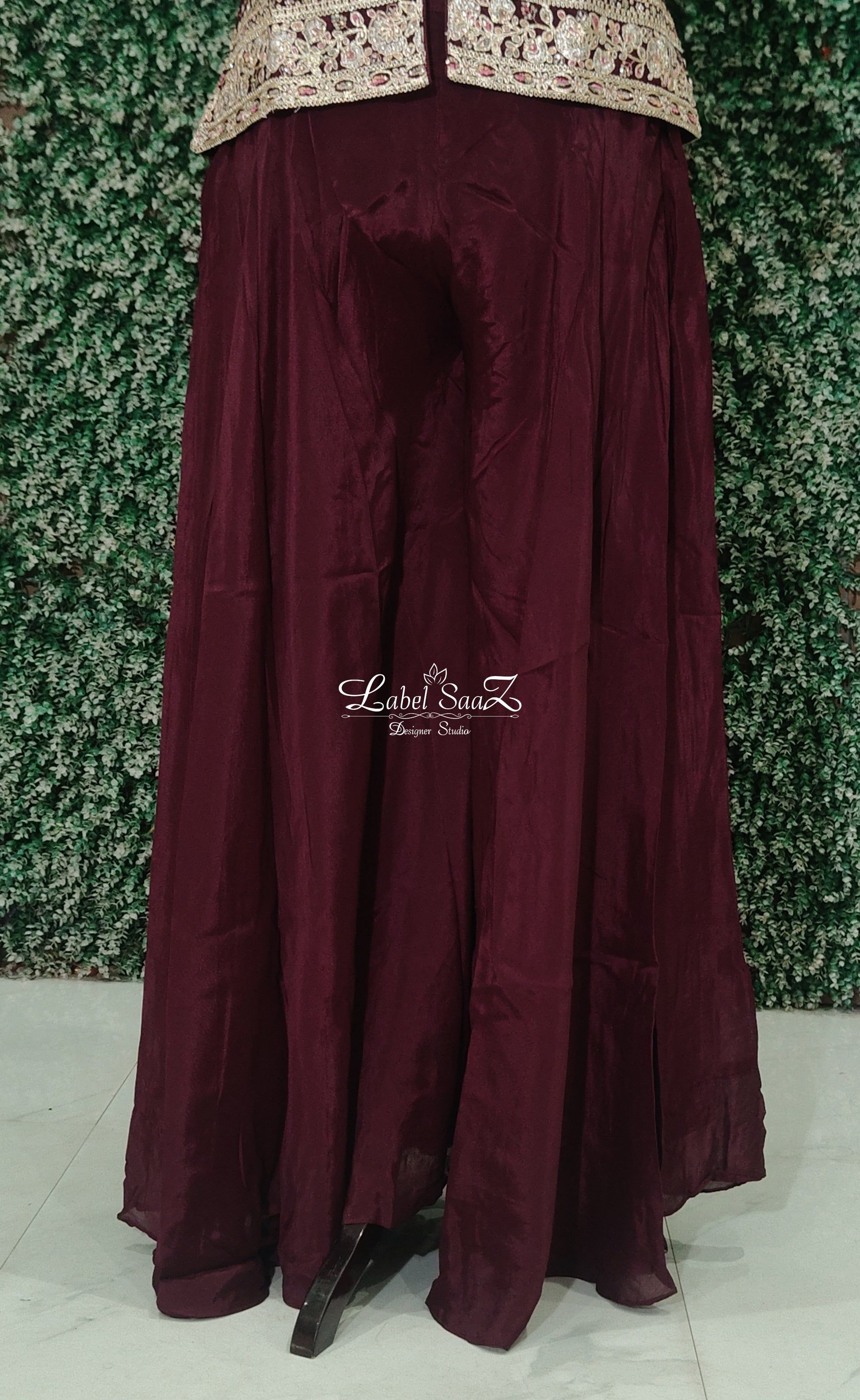 Maroon  Embroidered Kurta with Sharara Set & Dupatta