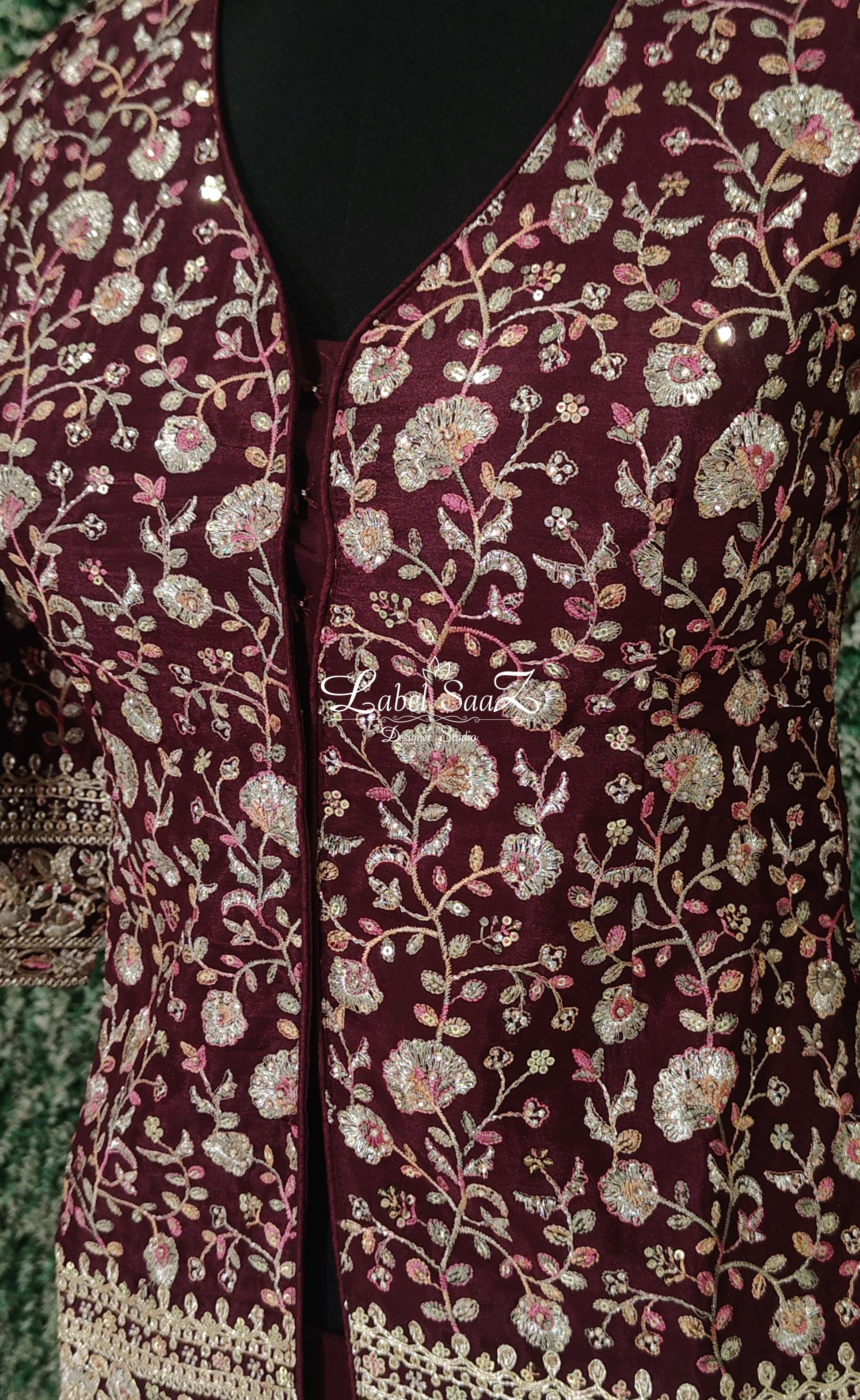 Maroon  Embroidered Kurta with Sharara Set & Dupatta