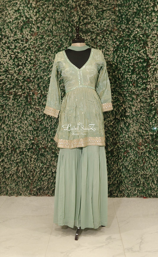 Pastel Green Kurta with Sharara Set & Dupatta 