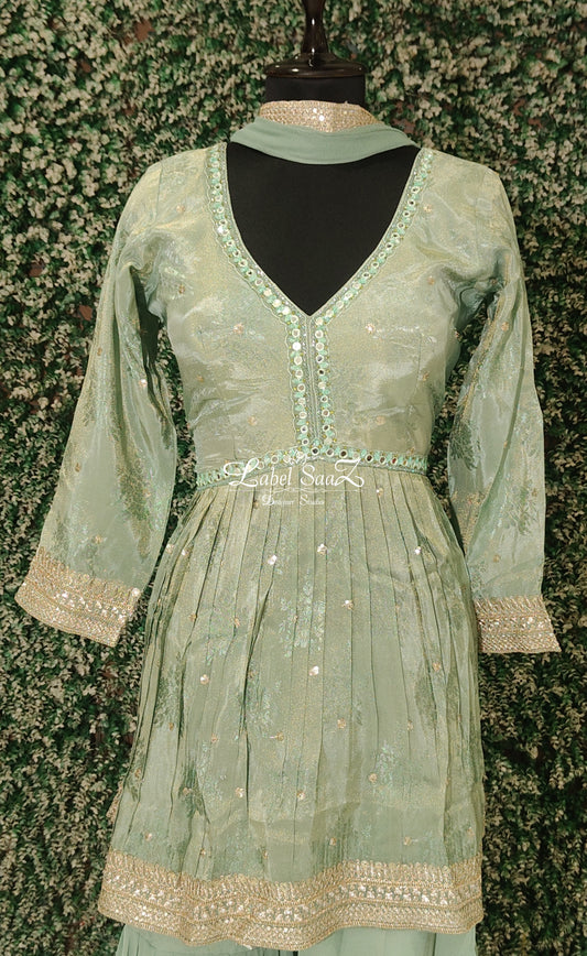 Pastel Green Kurta with Sharara Set & Dupatta 