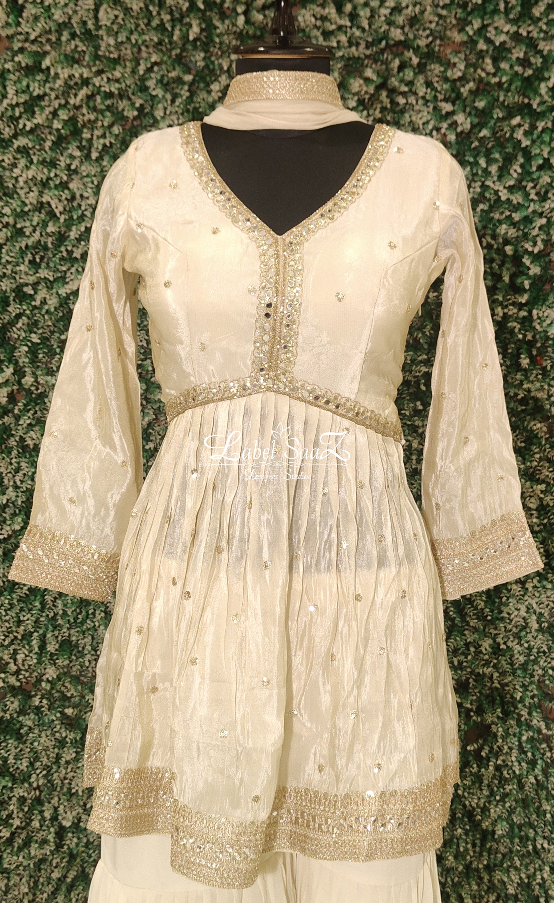 Off White Embroidered Sharara Set Set & Dupatta 