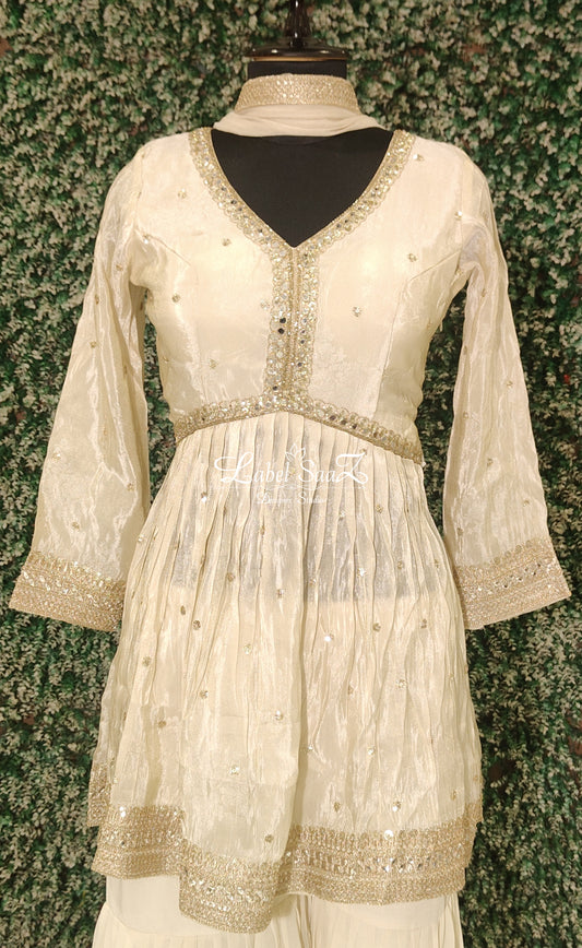 Off White Embroidered Sharara Set Set & Dupatta 