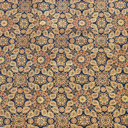Blue Multicolored Floral Hand Block Printed Cotton Fabric