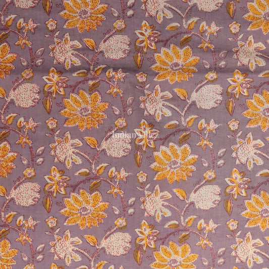 Lavender Flower Motif Hand Block Printed Cotton Fabric