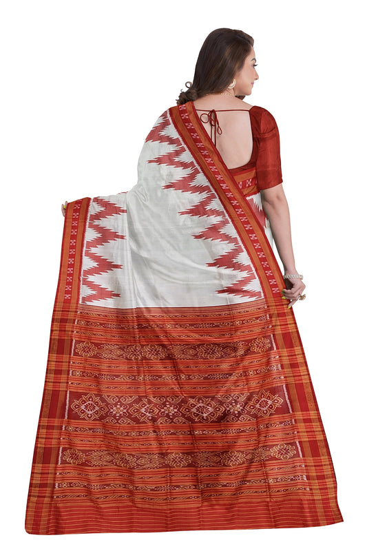 Red White Odisha Ikat Kargil Kumbha Khandua Silk Saree