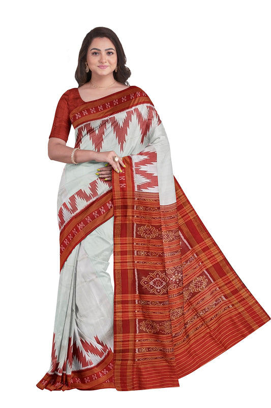 Red White Odisha Ikat Kargil Kumbha Khandua Silk Saree