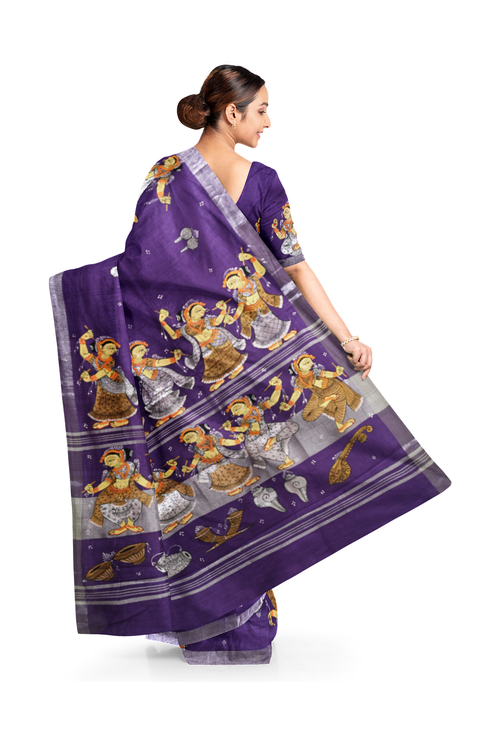 Blue Dandiya Raas Theme Hand-painted Pattachitra Saree