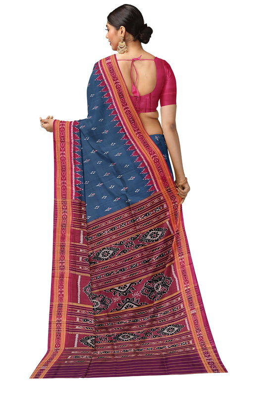 Steel Blue Mayur Chandrika Odisha Ikat Khandua Silk Saree