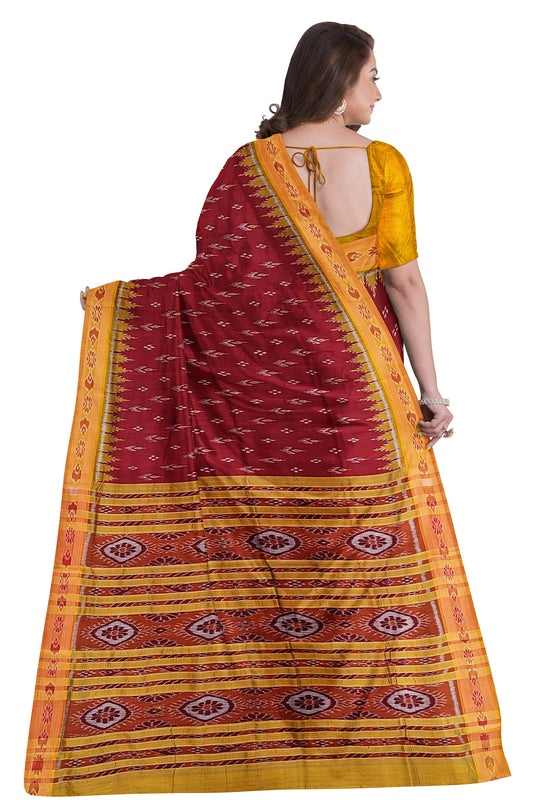 Red Yellow Mayur Chandrika Khandua Silk Saree
