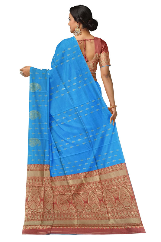 Cupper Sulphate With Peach Kanjivaram Soft Silk Saree
