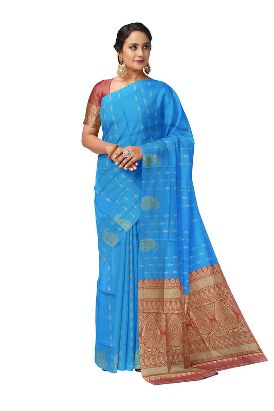Cupper Sulphate With Peach Kanjivaram Soft Silk Saree