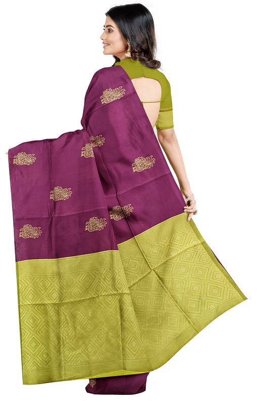 Purple Green Kanjivaram Soft Silk Saree
