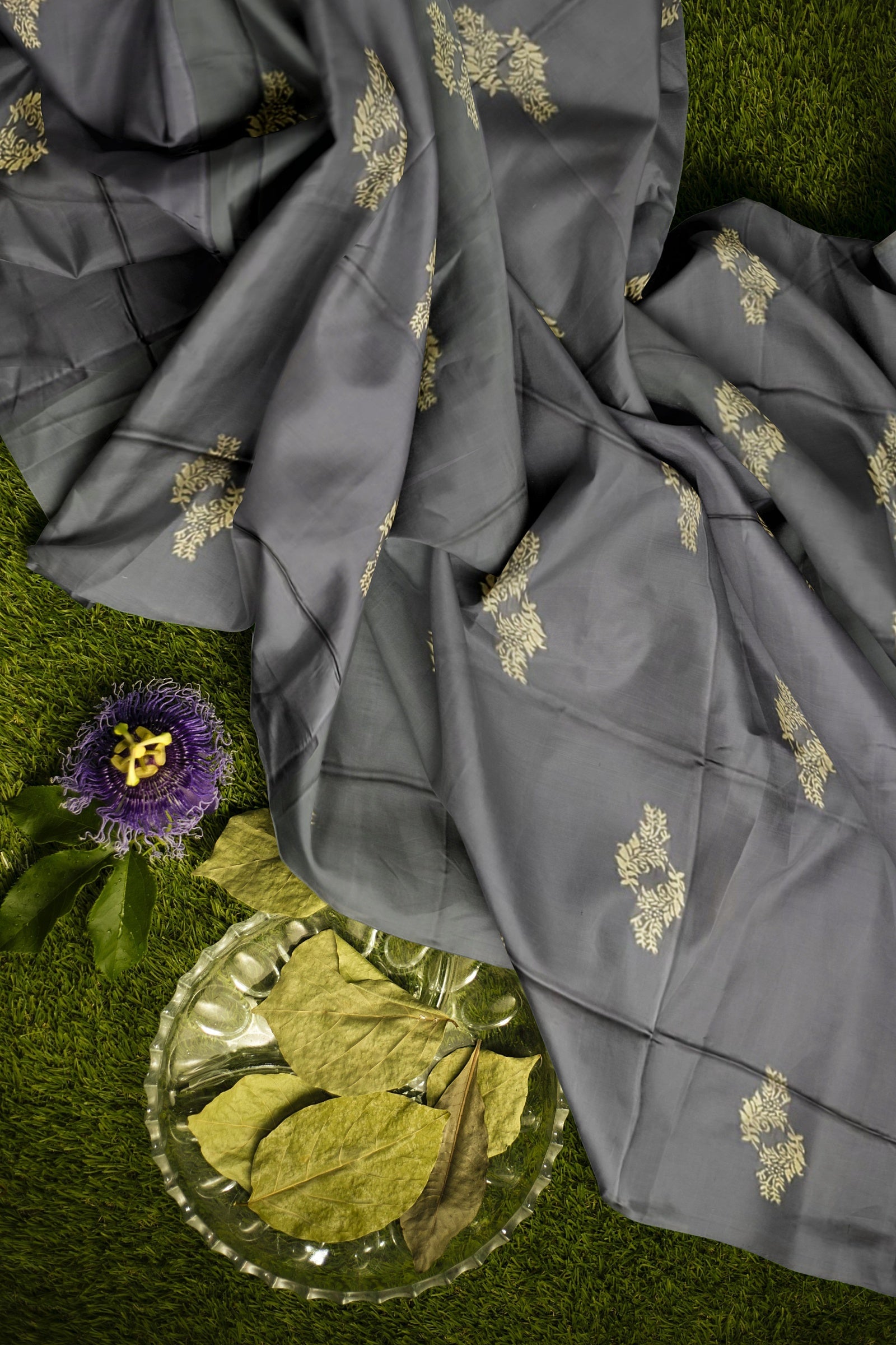 Grey With Golden  Kanjivaram Soft Silk Saree