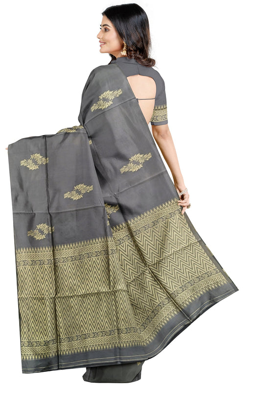 Grey With Golden  Kanjivaram Soft Silk Saree