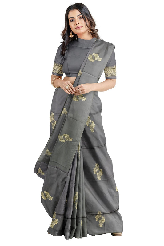Grey With Golden  Kanjivaram Soft Silk Saree