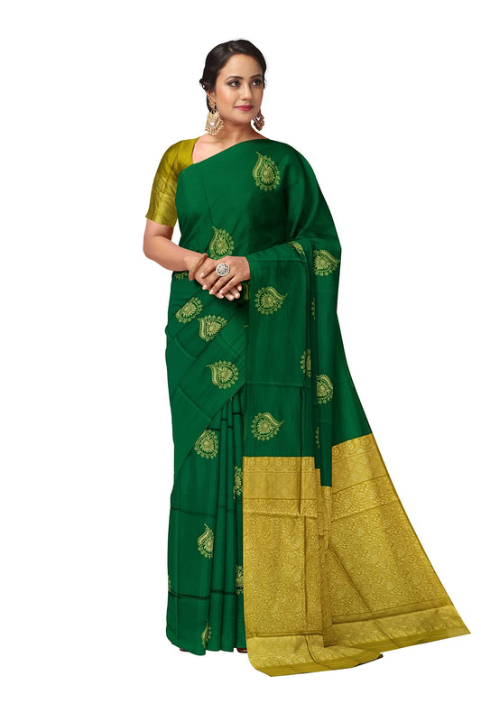 Green With Golden  Kanjivaram Soft Silk Saree