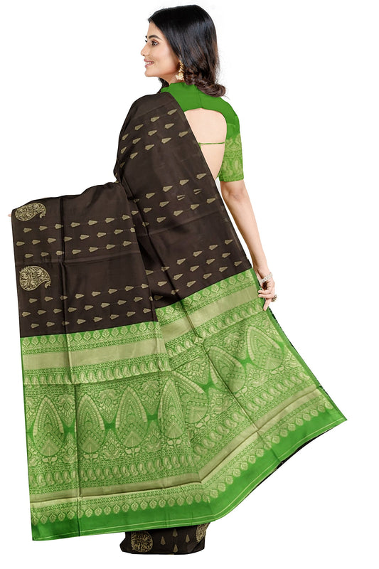 Coffee Green Kanjivaram Soft Silk Saree