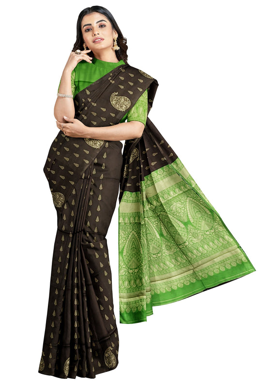 Coffee Green Kanjivaram Soft Silk Saree