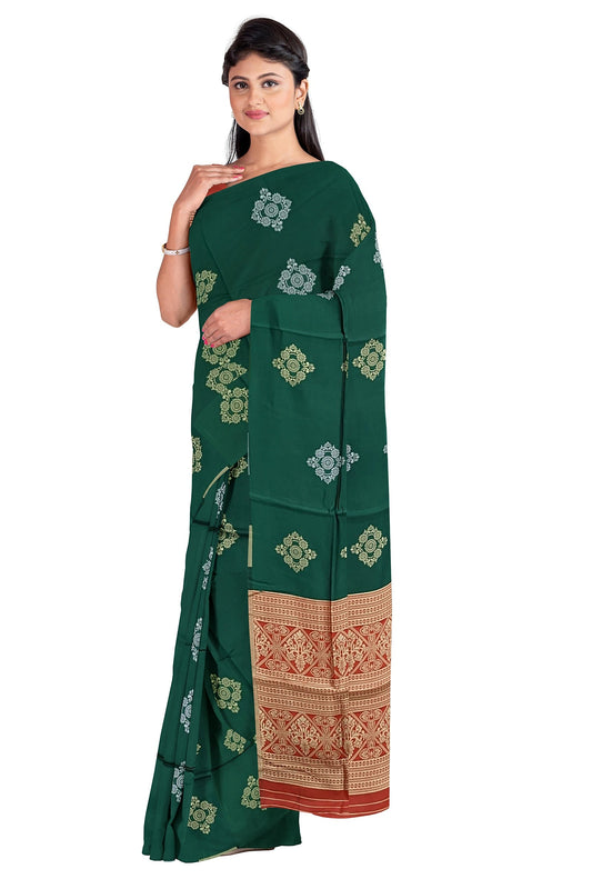 Green With Red Kanjivaram Soft Silk Saree