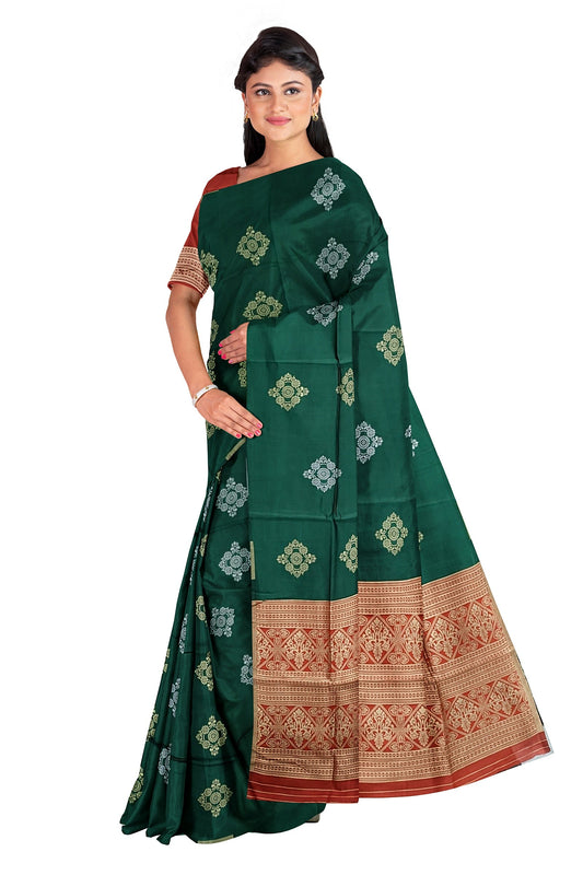 Green With Red Kanjivaram Soft Silk Saree