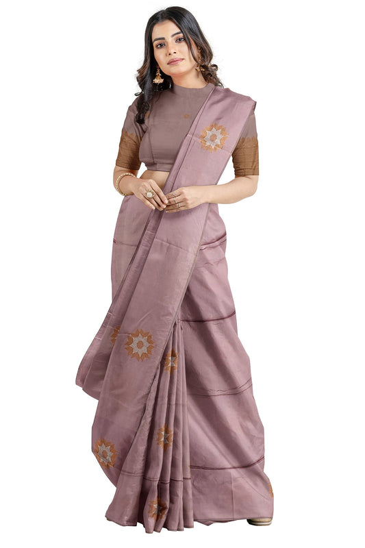 Light Coral With Copper Kanjivaram Soft Silk Saree