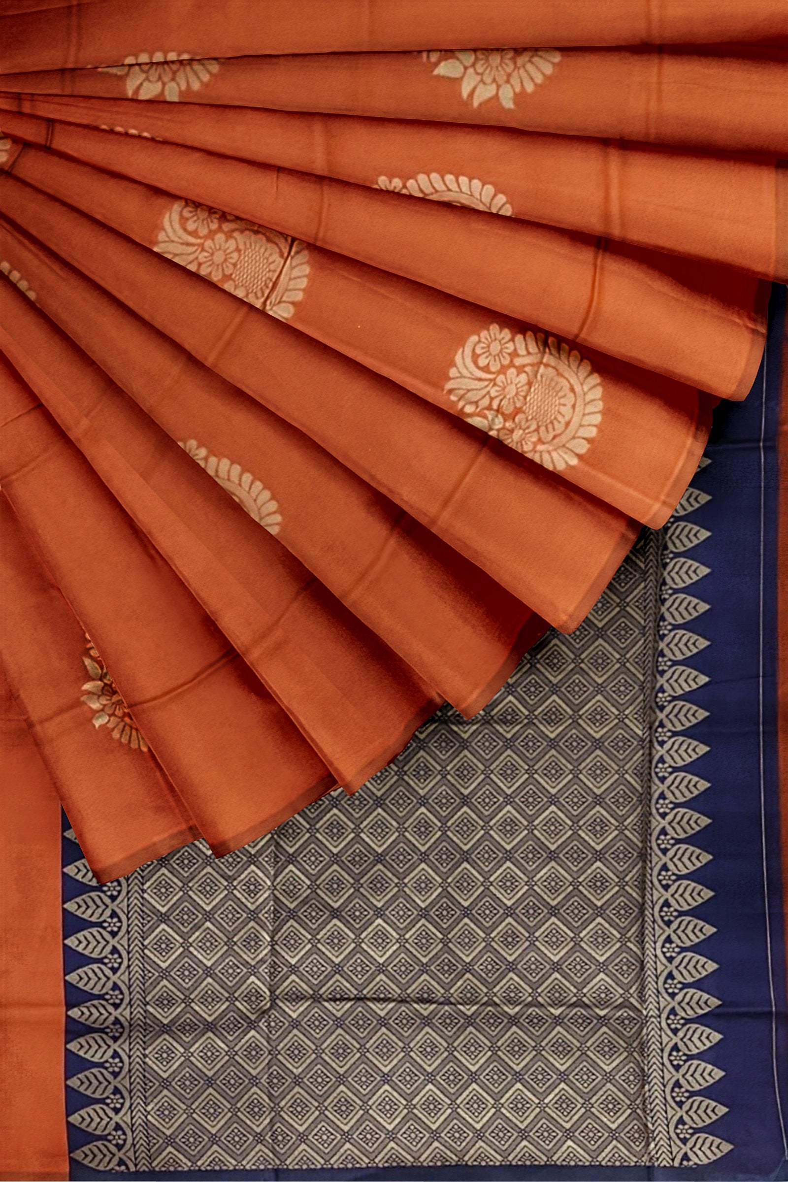 Orange Blue Kanjivaram Soft Silk Saree