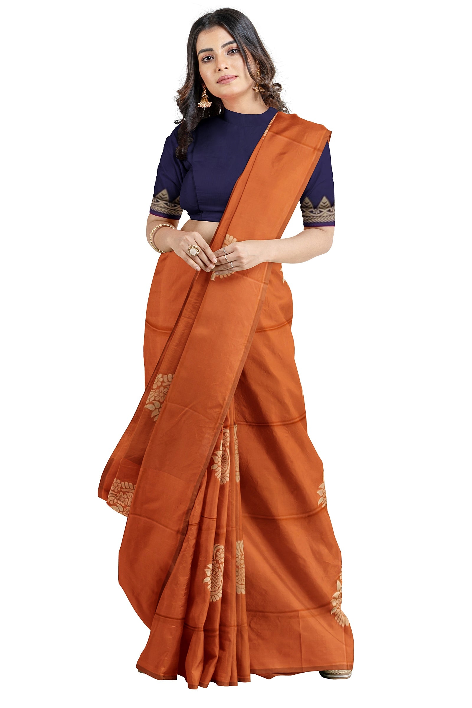 Orange Blue Kanjivaram Soft Silk Saree