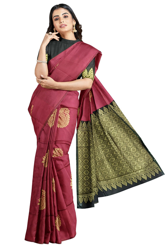 Maroon Black Kanjivaram Soft Silk Saree
