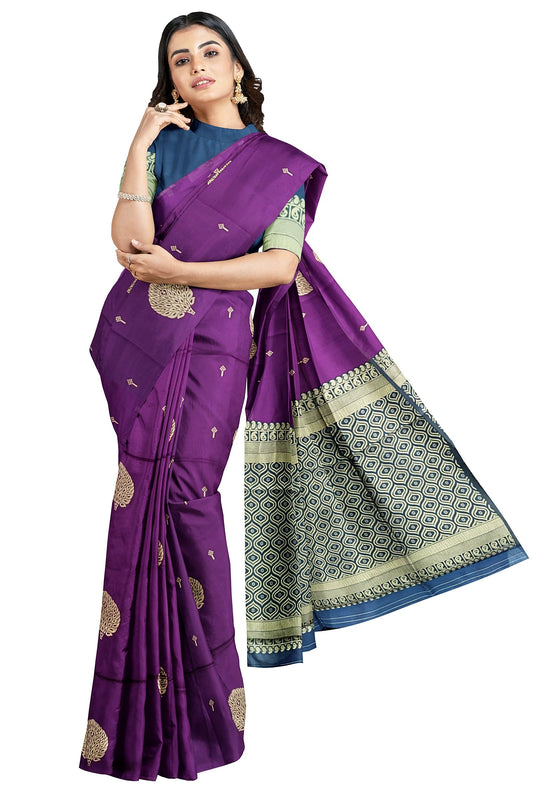 Purple With Sky blue  Kanjivaram Soft Silk Saree