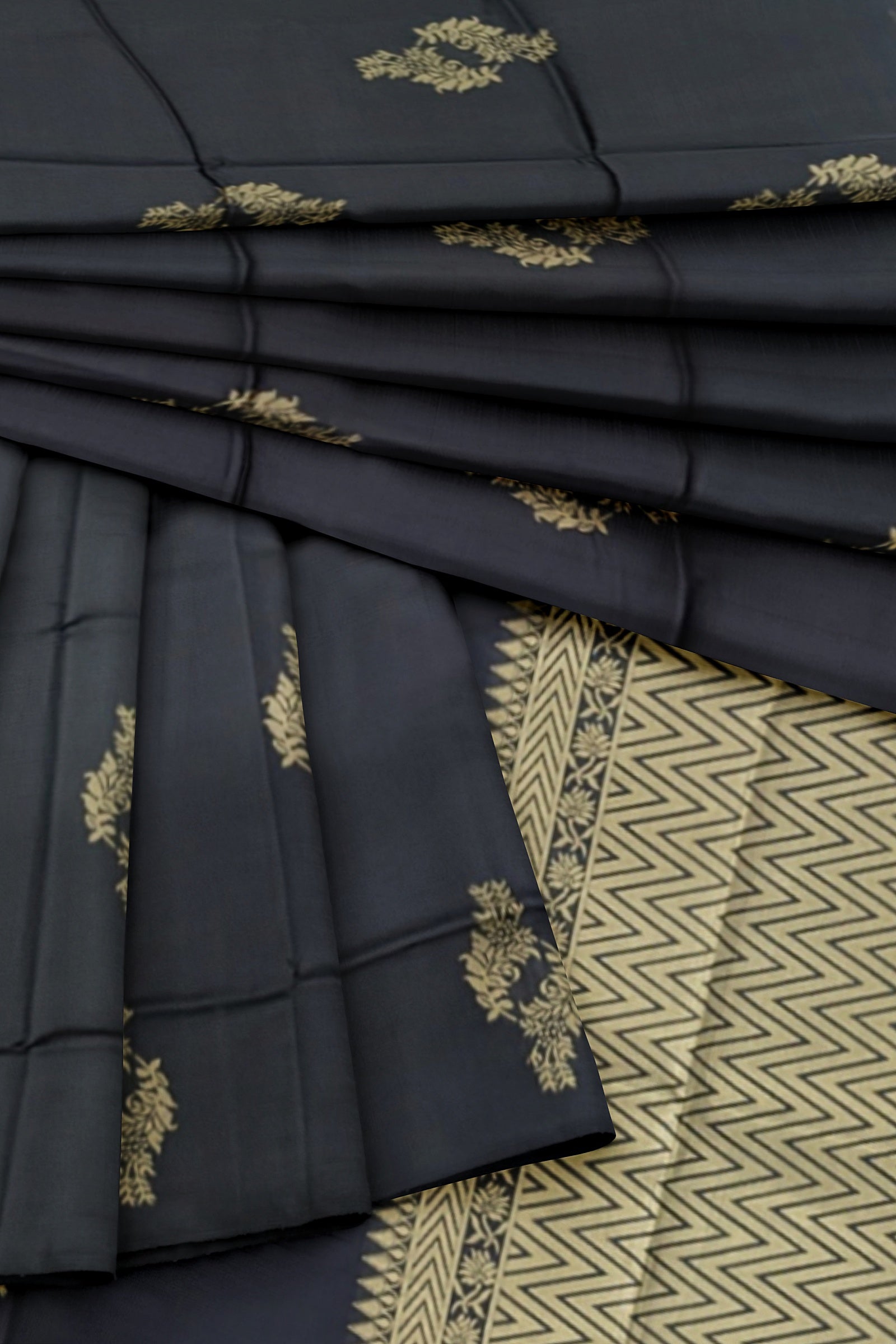 Dark Grey With Golden Kanjivaram Soft Silk Saree
