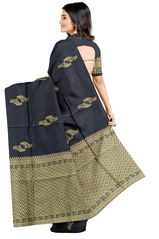 Dark Grey With Golden Kanjivaram Soft Silk Saree