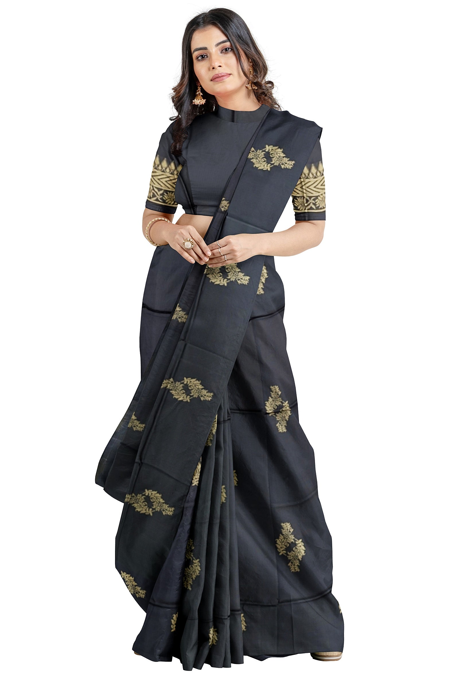 Dark Grey With Golden Kanjivaram Soft Silk Saree