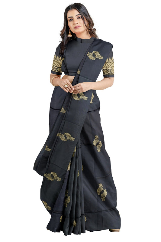 Dark Grey With Golden Kanjivaram Soft Silk Saree