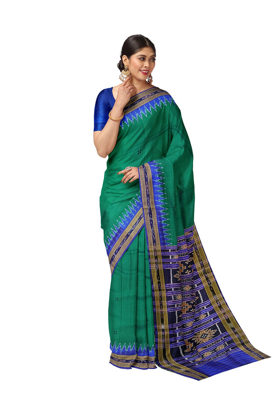 Deep Green Butta Design Odisha Ikat Khandua Silk Saree